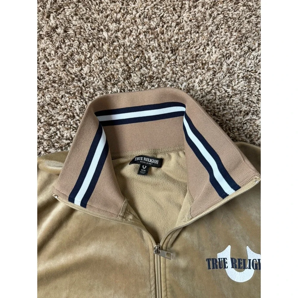 True Religion Velour Tour Track Men's Size Medium Travertine Beige Full Zip